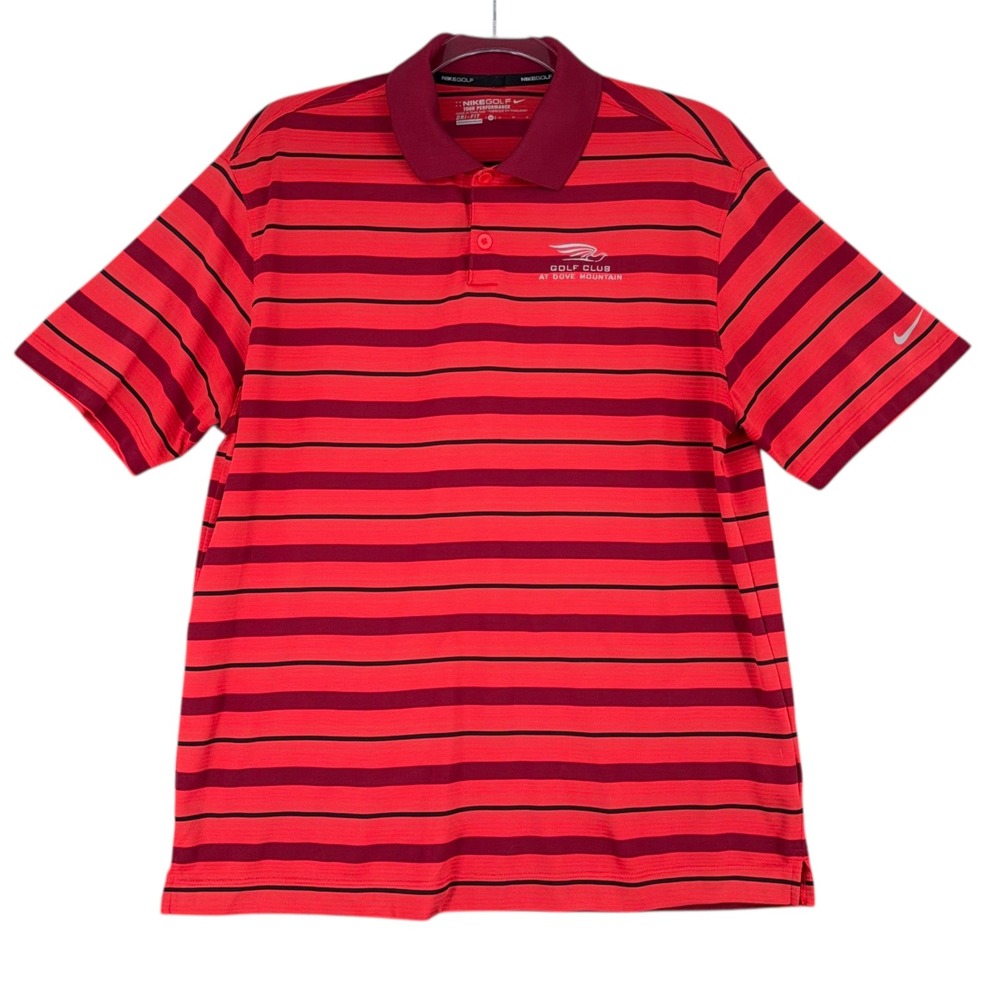 Nike Golf Dri Fit Mens Polo‎ Shirt Red Black Stripe Tour Performance M